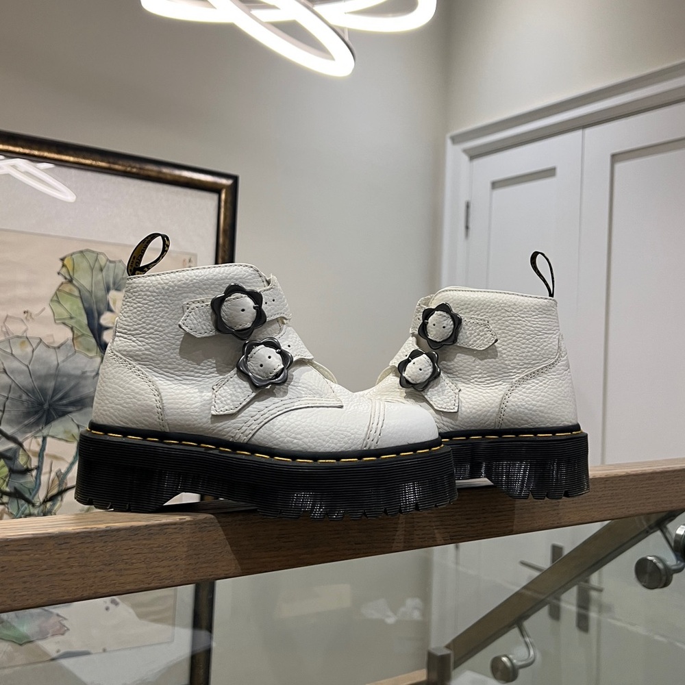 Dr. Marten Devon Flower Buckle Leather Platform Boots